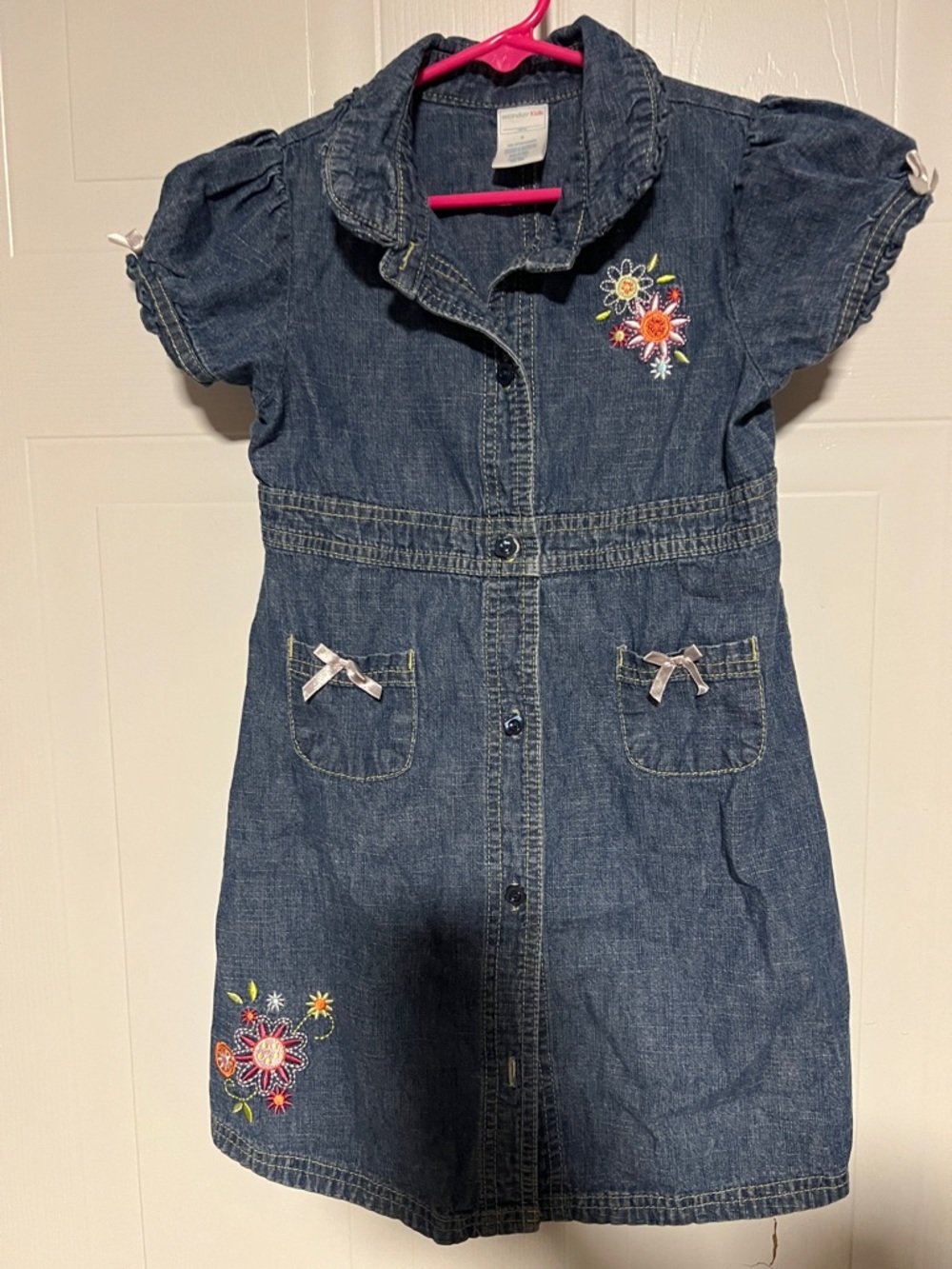 Wonderkids Denim Blue Embroidered Floral Dress